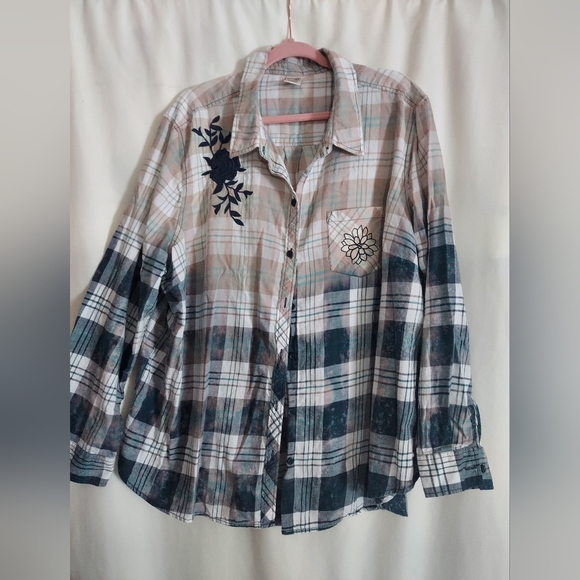 Upcycked Terra & Sky Cream and Blue Plaid Shirt - Picture 2 of 8